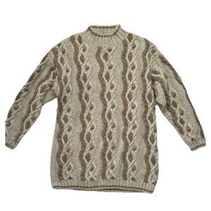 Vintage Moda Int’l Coogi Style Chunky Knit Oversized Sweater Large Tan Cream